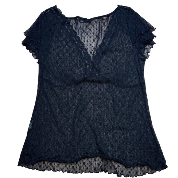 Y2K H&M Black Sheer Goth Lace V Neck Top With Ruffle Sleeves - Picture 3 of 6